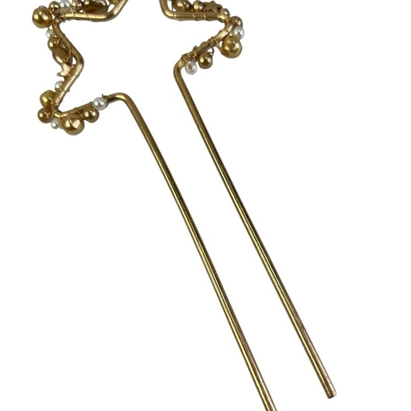 Anthropologie Bun Pin Gold Tone Pearl Moon Stars 7" BHLDN - Picture 4 of 5